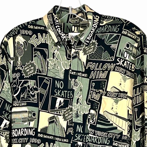 Zara Relaxed Fit Graphic Skateboarding Print Button-Up Shirt Size Small EUC! - Picture 7 of 14